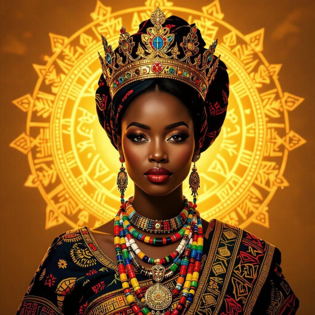 Majestic African Queen in Golden Aura