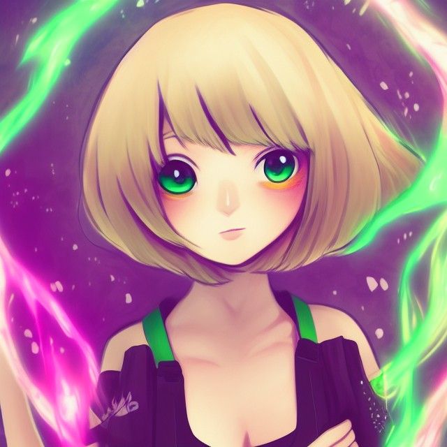 Anime Girl Lightening Mage in Cell-Shaded Style