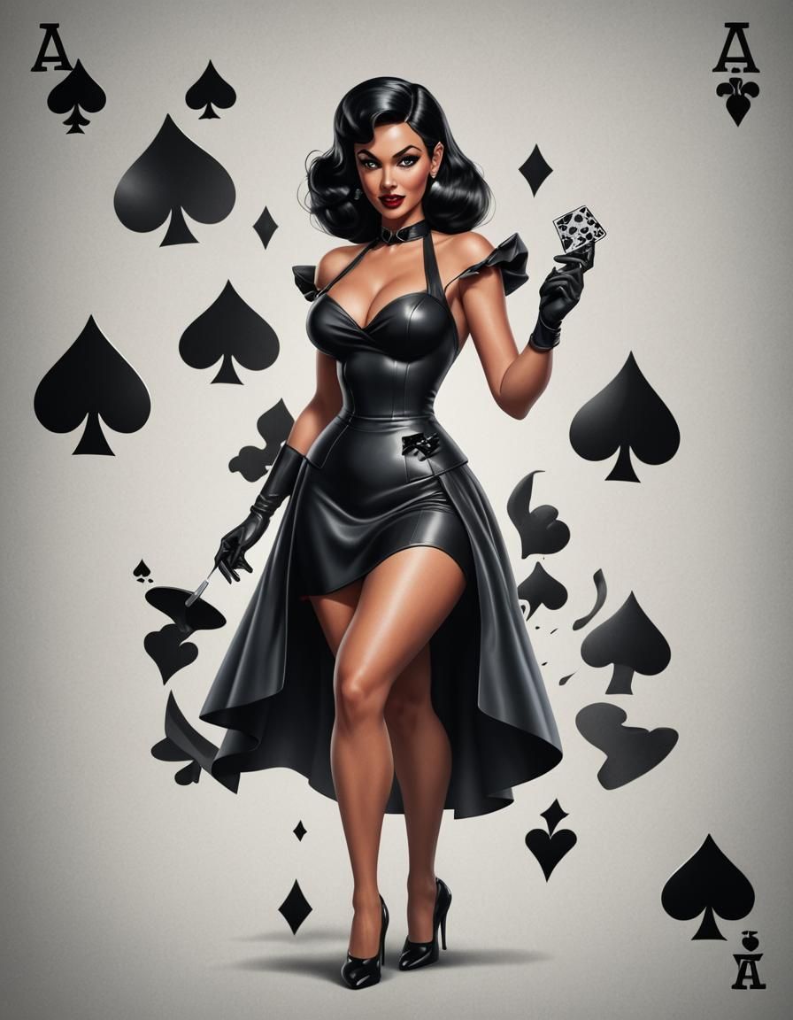 Ace of Spades Pinup Girl Card: 3D Digital Art