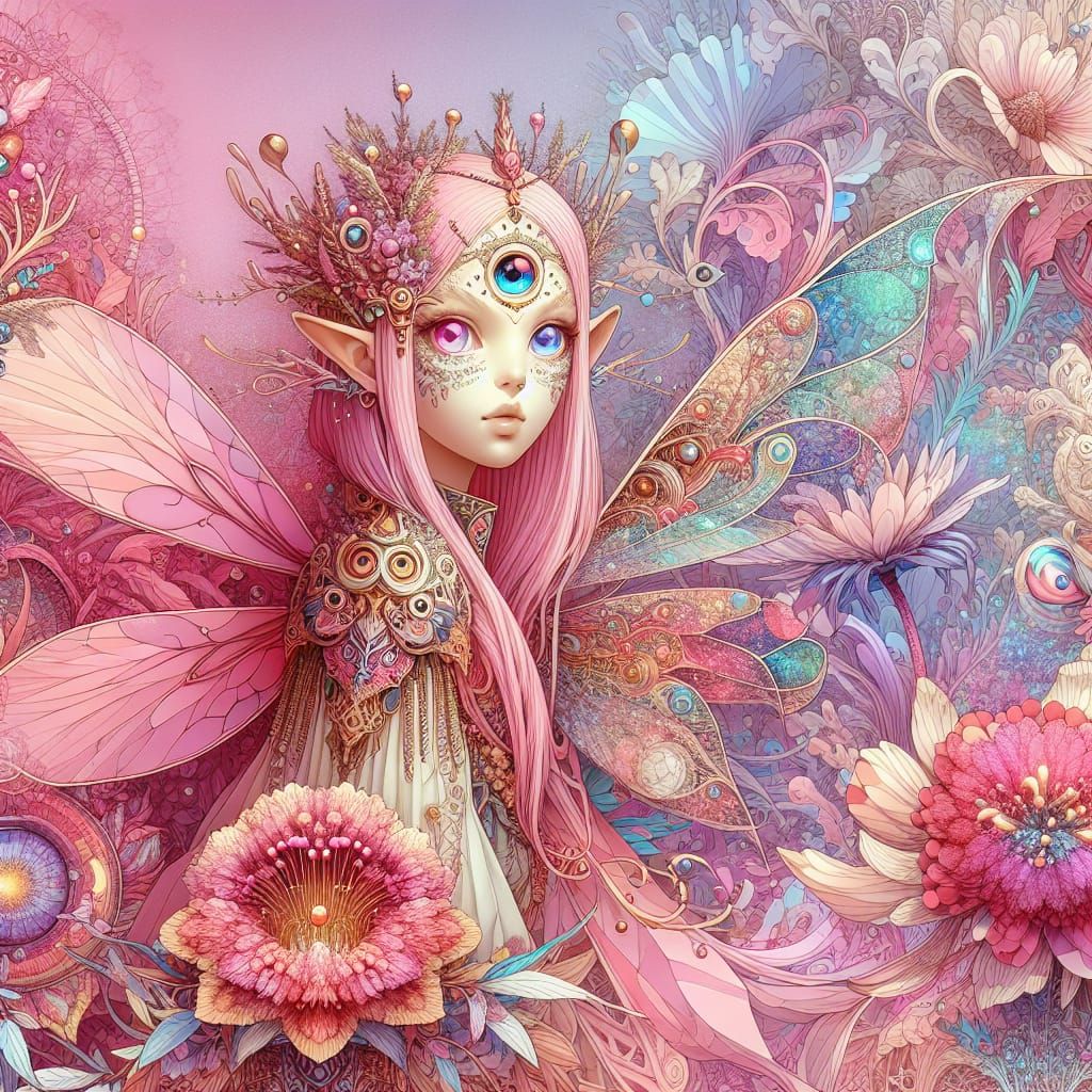 Pink Three-Eyed Fairy Cora: Fantasy Concept Art
