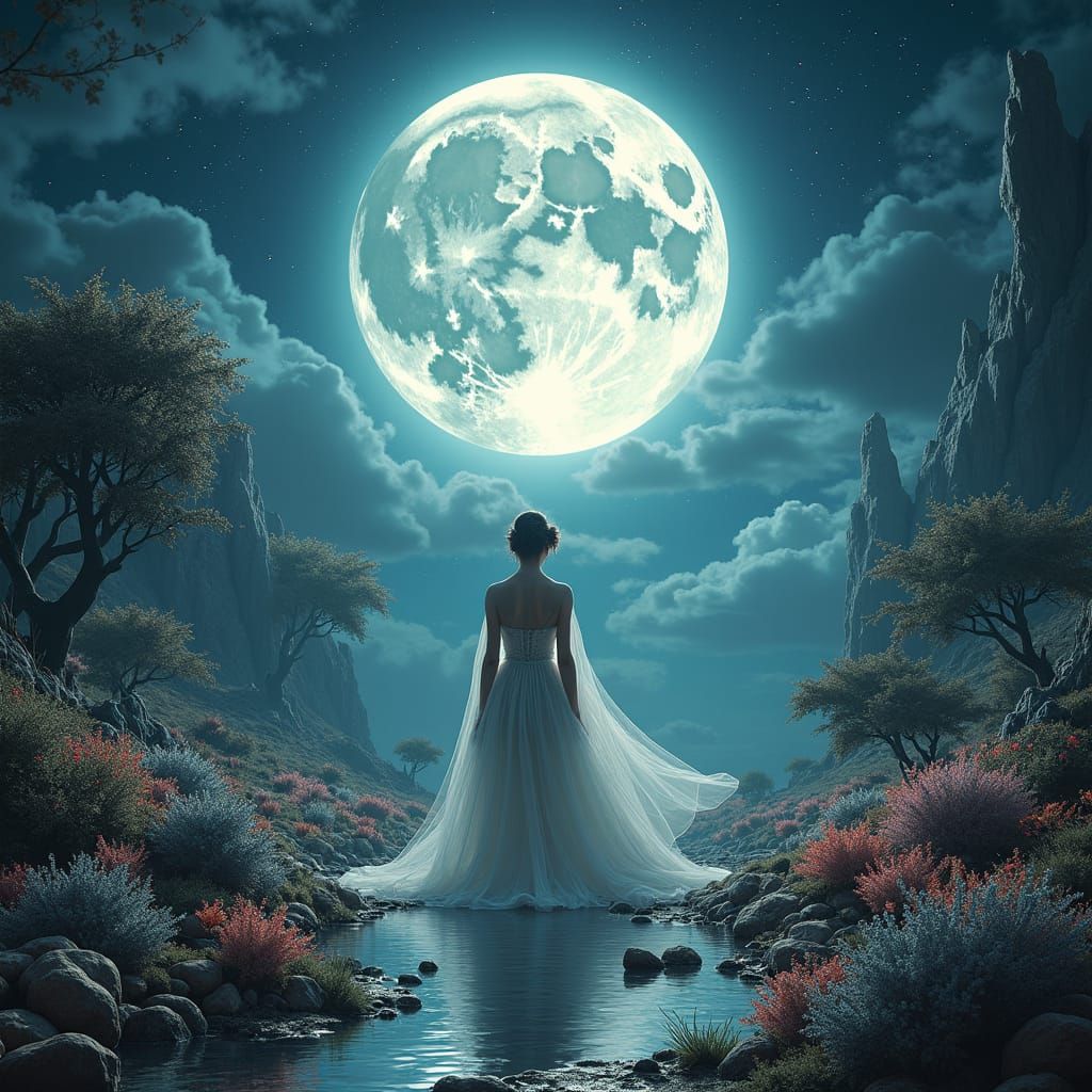 Mystical Realm: Ethereal Fashion Under a Luminous Moon