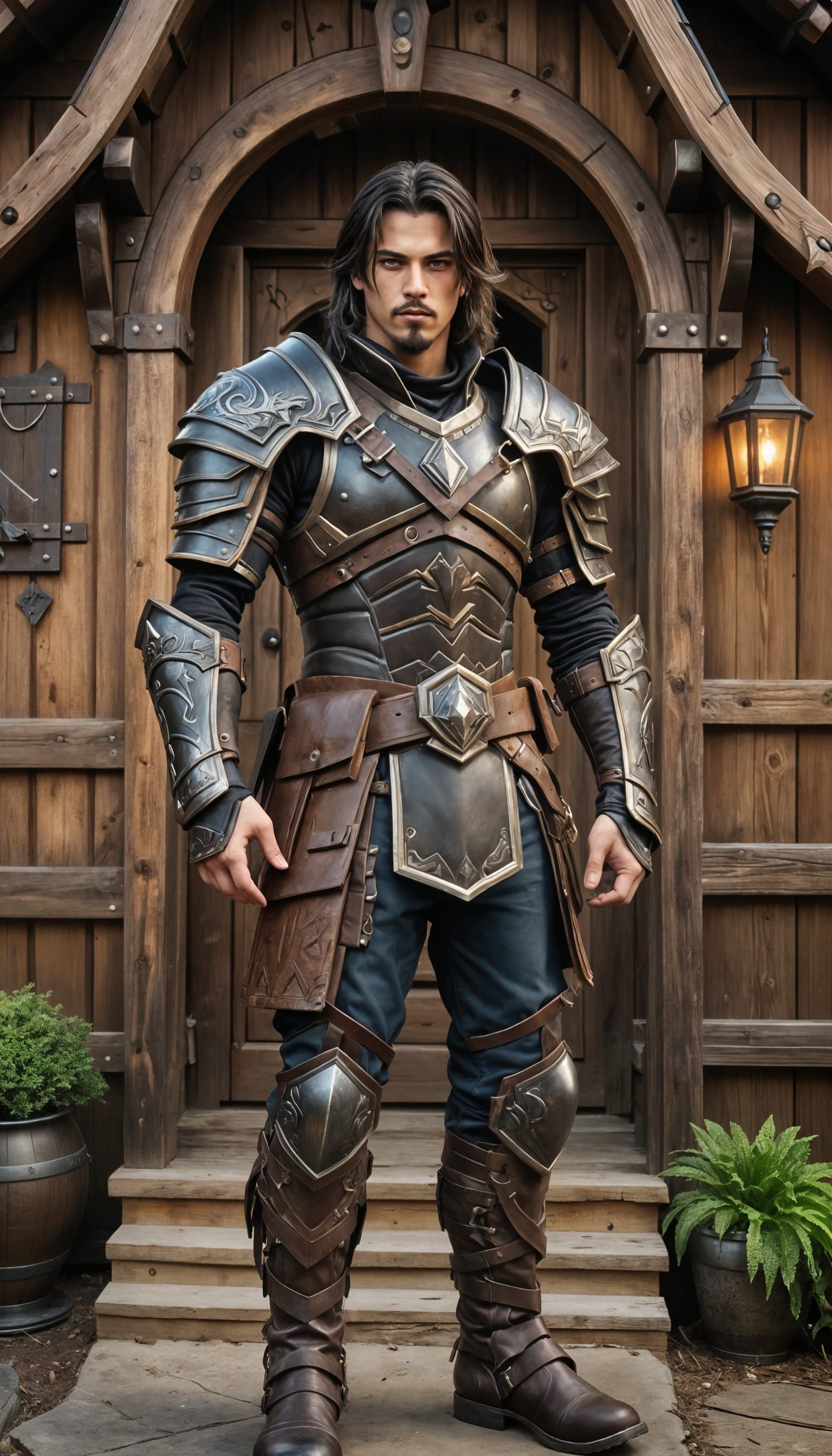 Charismatic Mercenary in Intricately Designed Leather Armor