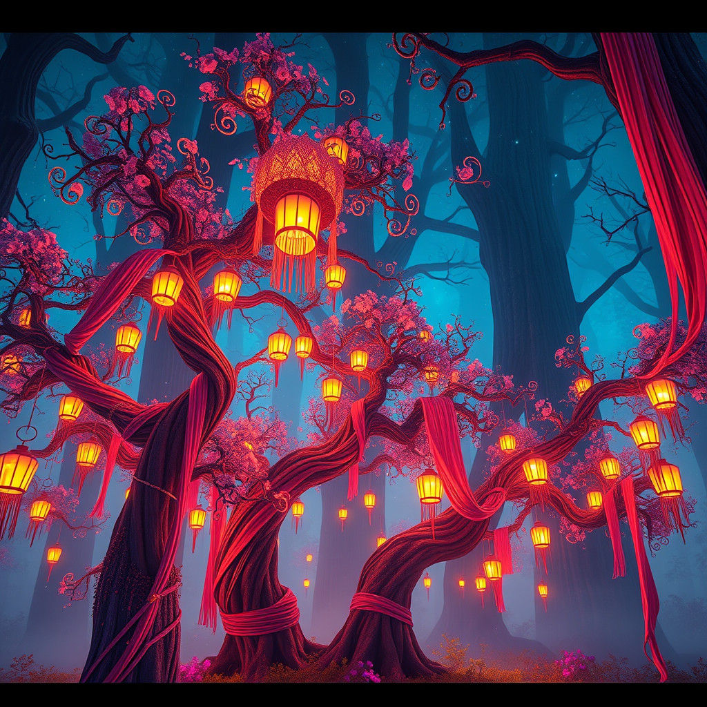 Glowing Trees in Mystical Forest: Fantasy Concept Art