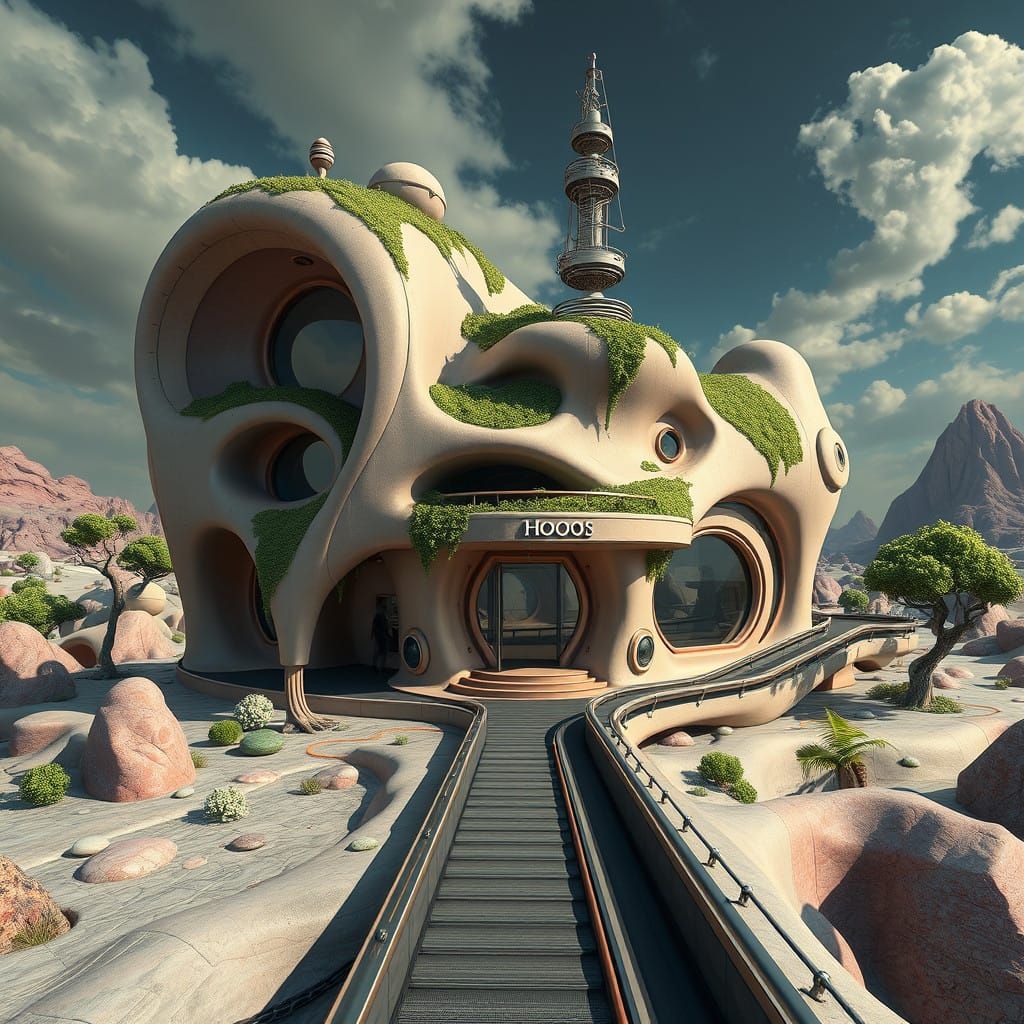 Surreal Futuristic Utopia in Dali-Inspired Art Deco Style
