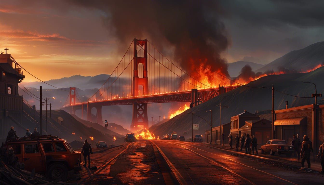 Golden Gate Bridge in Scorched Earth Dark Fantasy