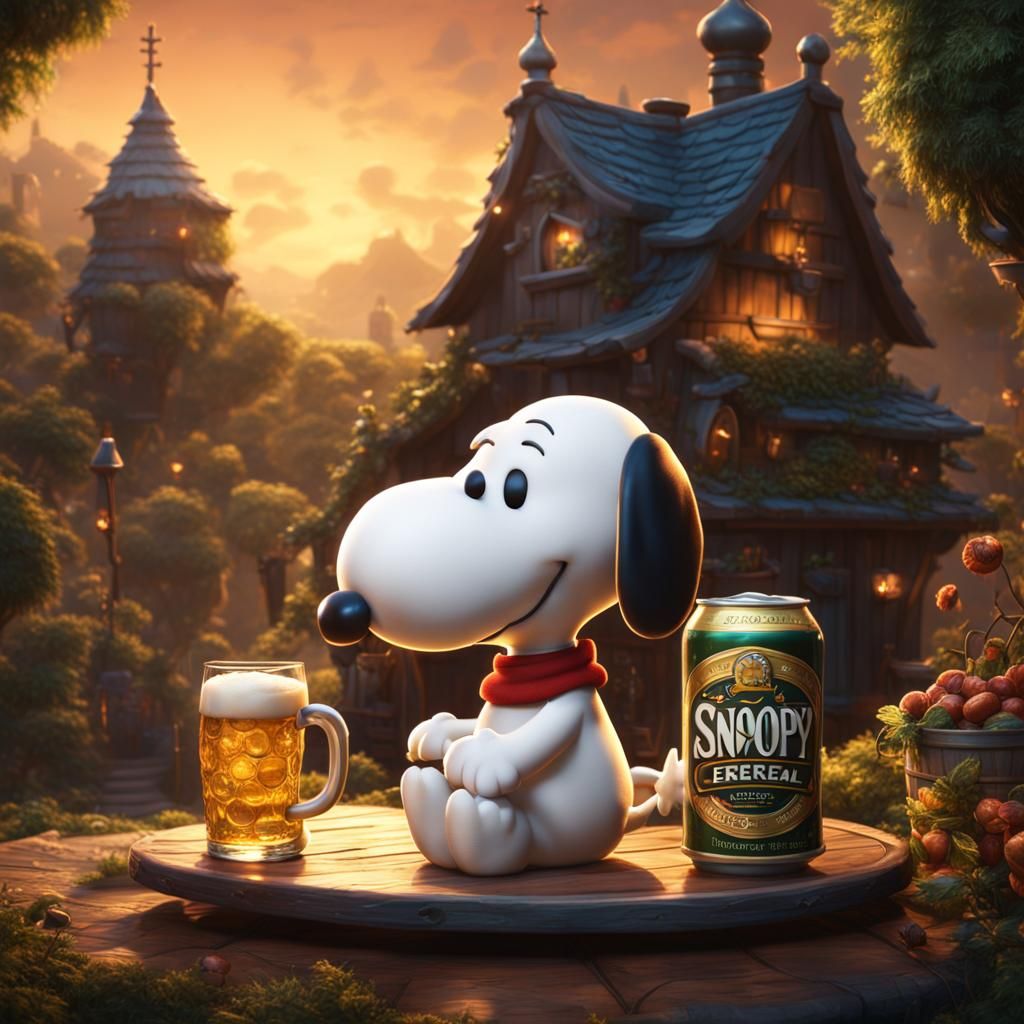 Happy Snoopy with Beer, Digital Matte Painting