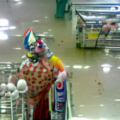 Sad Clown in Supermarket Aisle