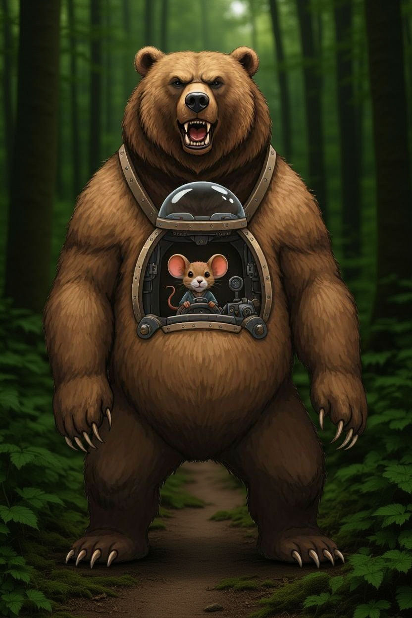 Aggressive Bear With Mouse Pilot Cockpit