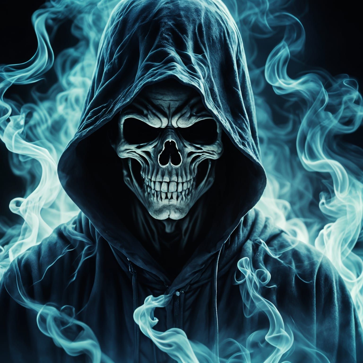 Terrifying Neon Smoke Ghost Portrait