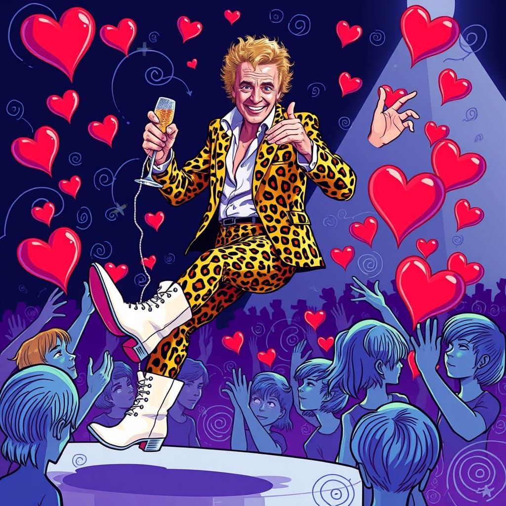 Rod Stewart Cartoon Portrait in Abstract Fractal Style