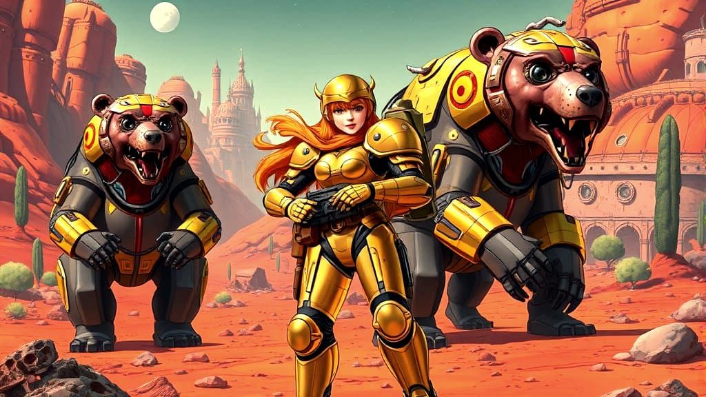 Mecha Goldie Locks and Bears on Mars in Disney Style