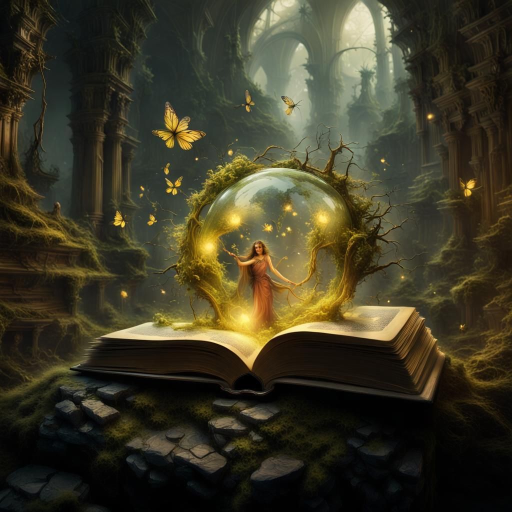 Miniature Fantasy World Emerging From Open Book