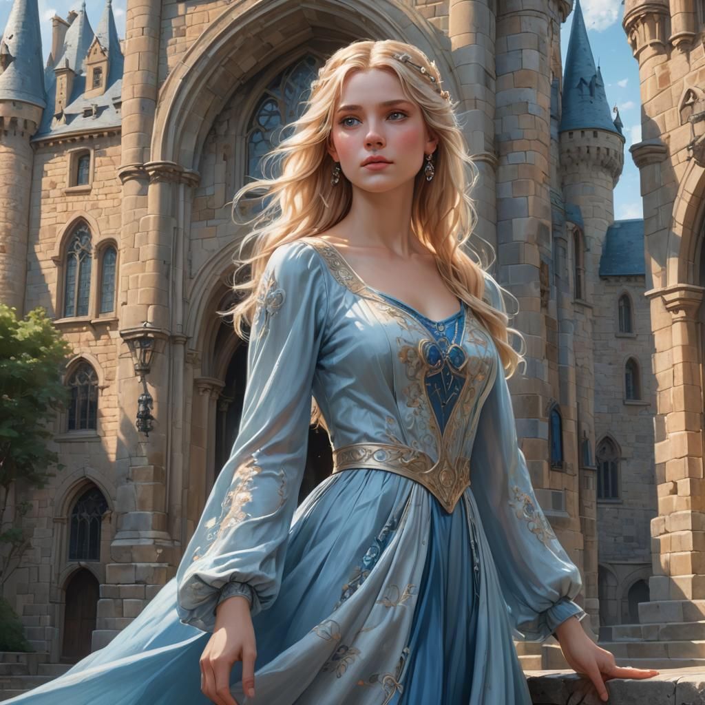 Blond Princess Portrait in Art Nouveau Style