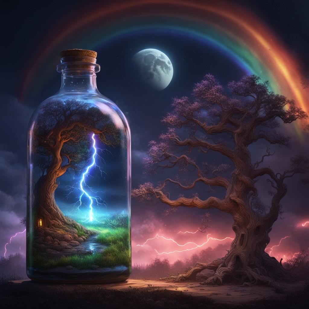 Elderoak Tree with Rainbow Lightning in a Bottle