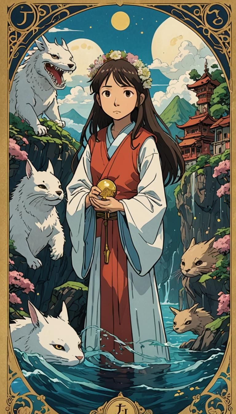Justice Tarot Card in Studio Ghibli Style