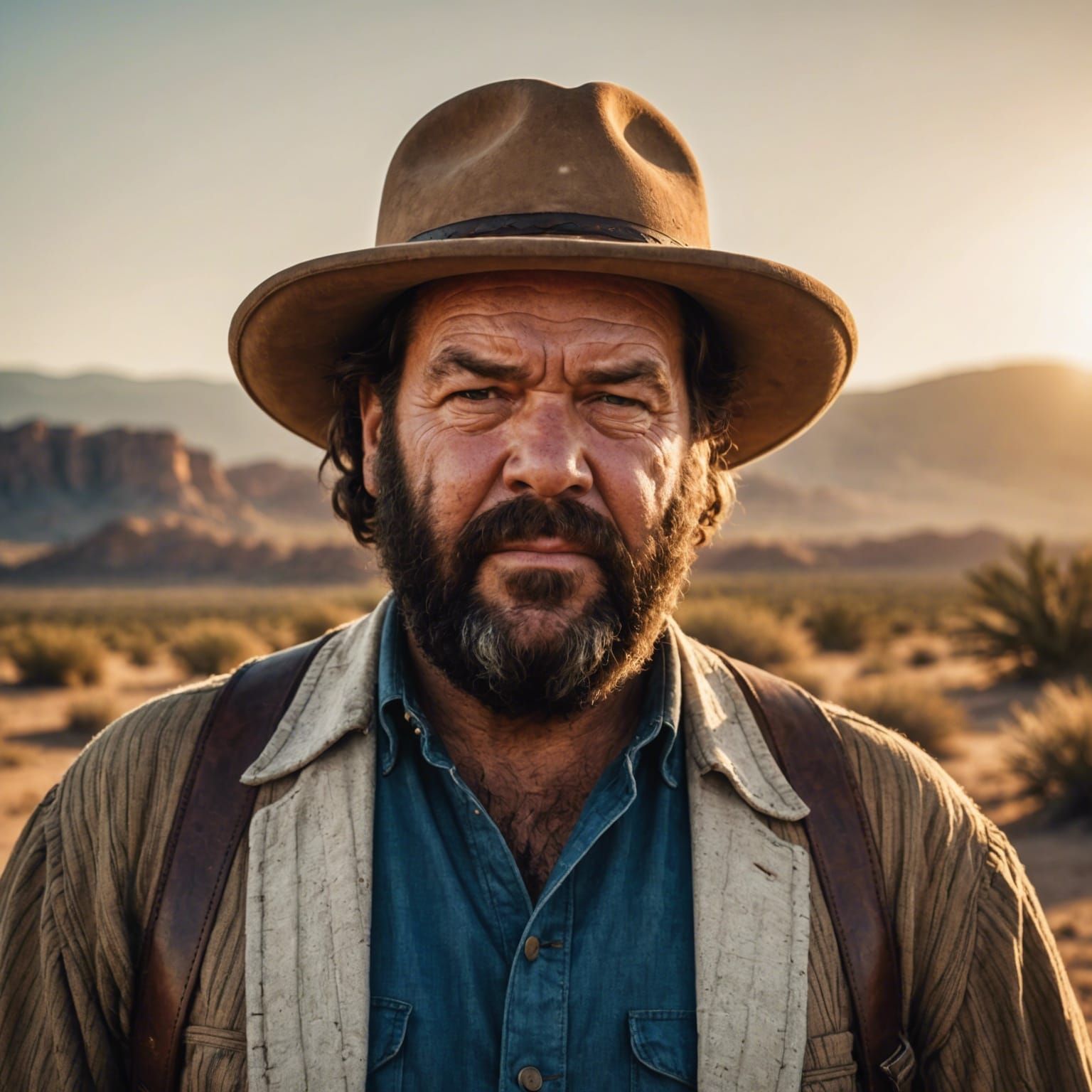 Grumpy Man in Western Clothing at Golden Hour