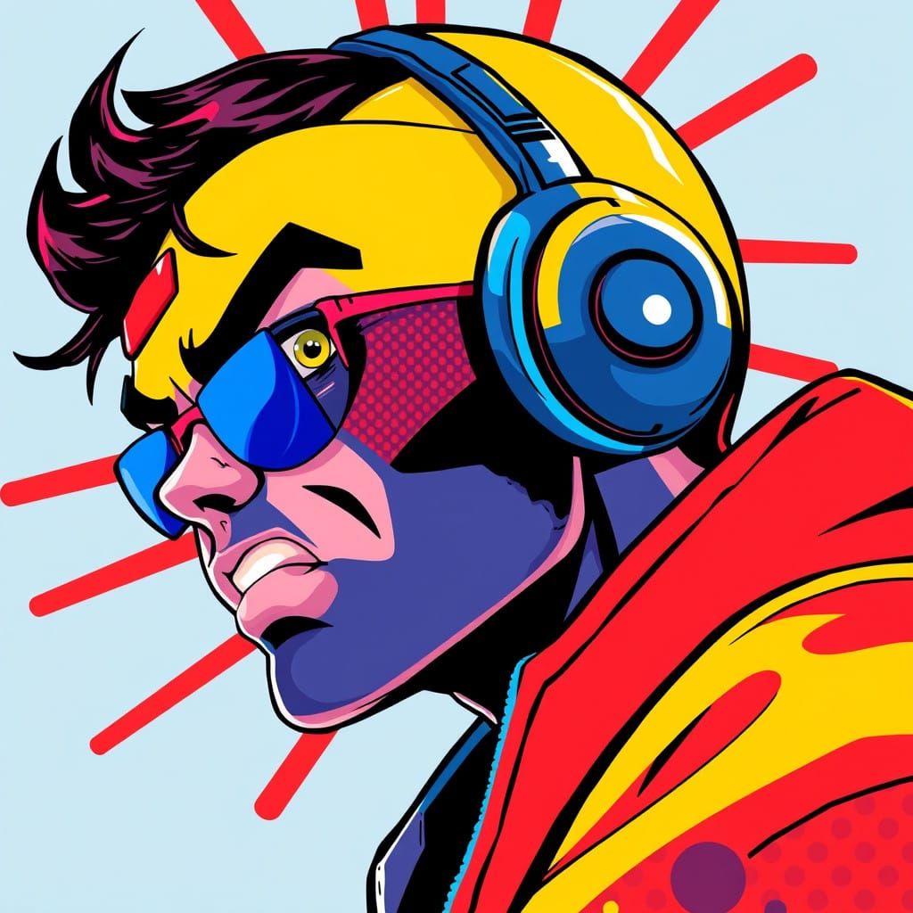 Dynamic Pop Art Character in Ben-Day Dots Style