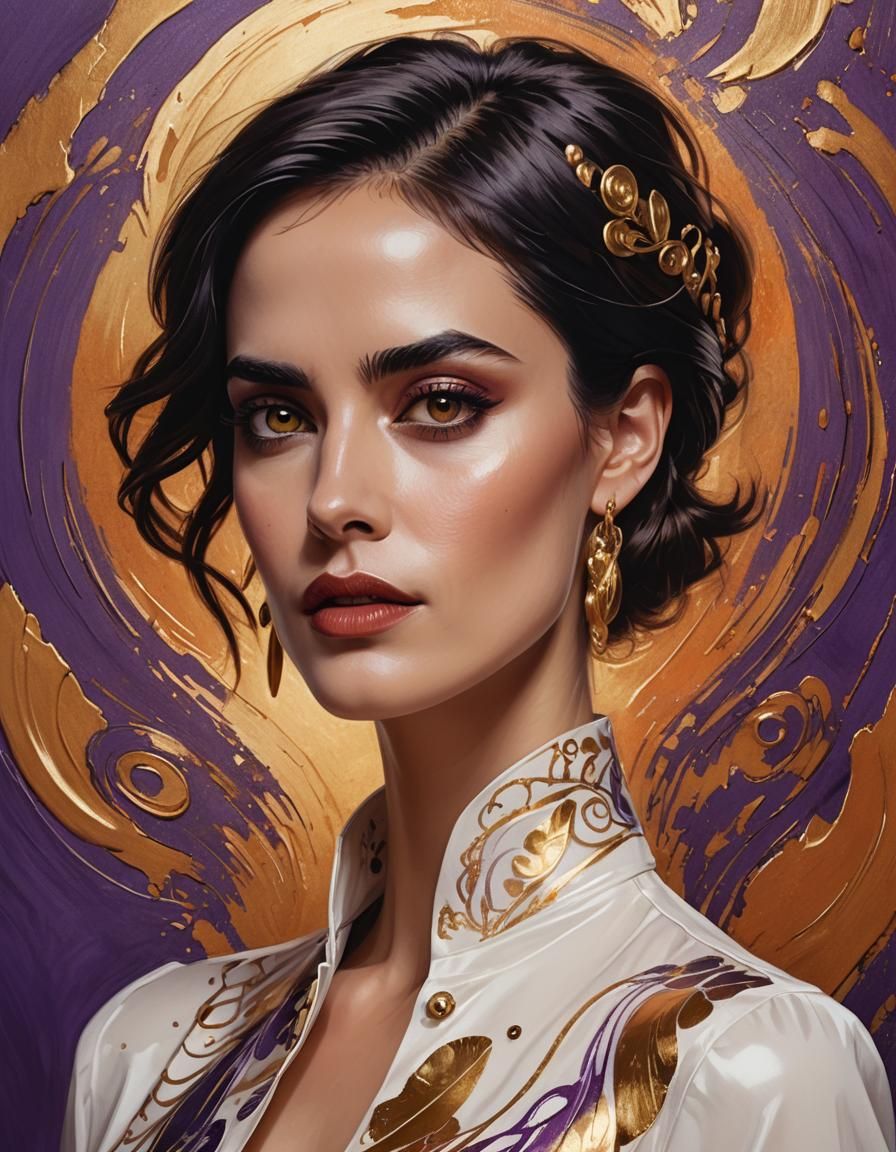 Portrait of a Woman with Swirling Patterns, Digital Art