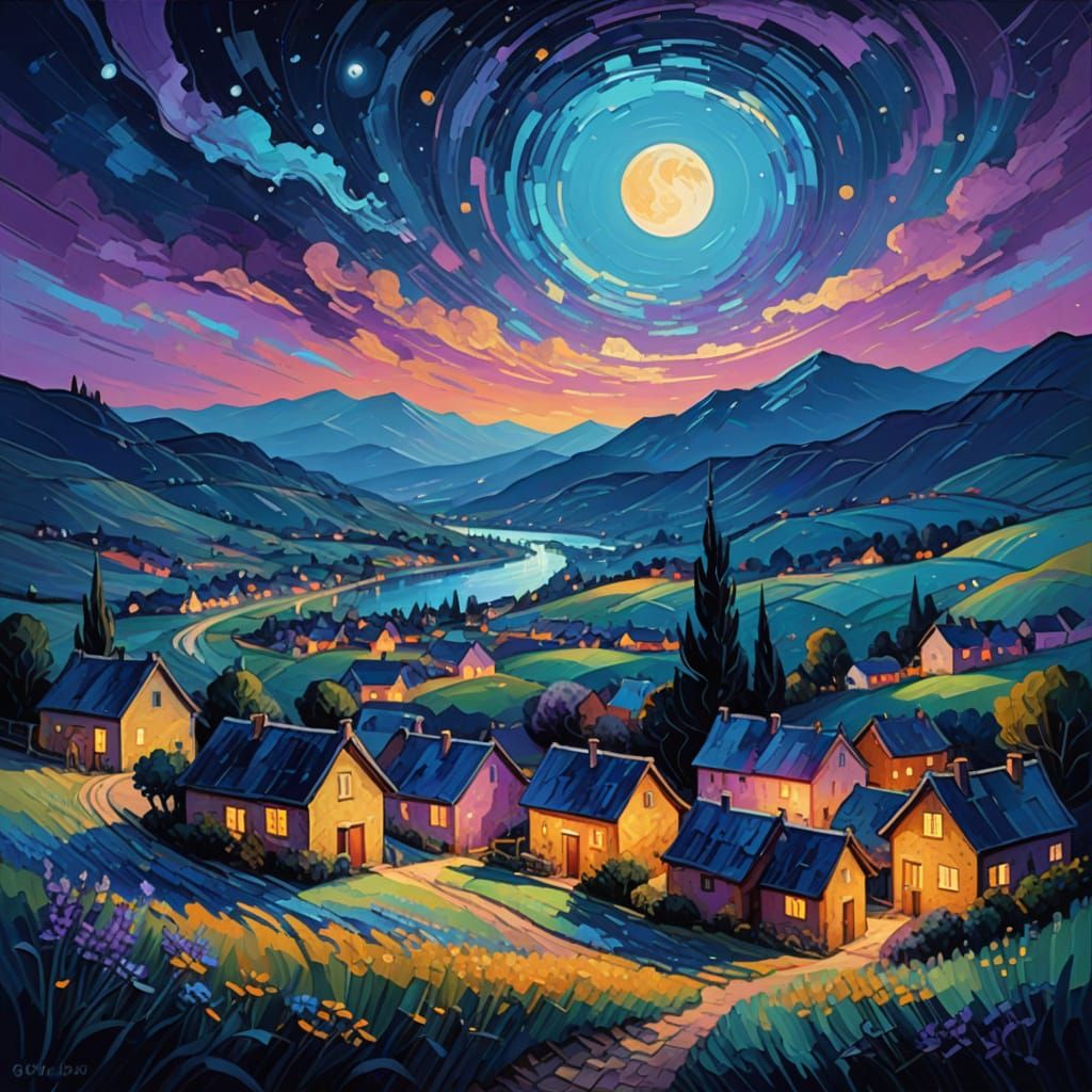 Van Gogh-Inspired Nighttime Masterpiece in Digital Brushstro...