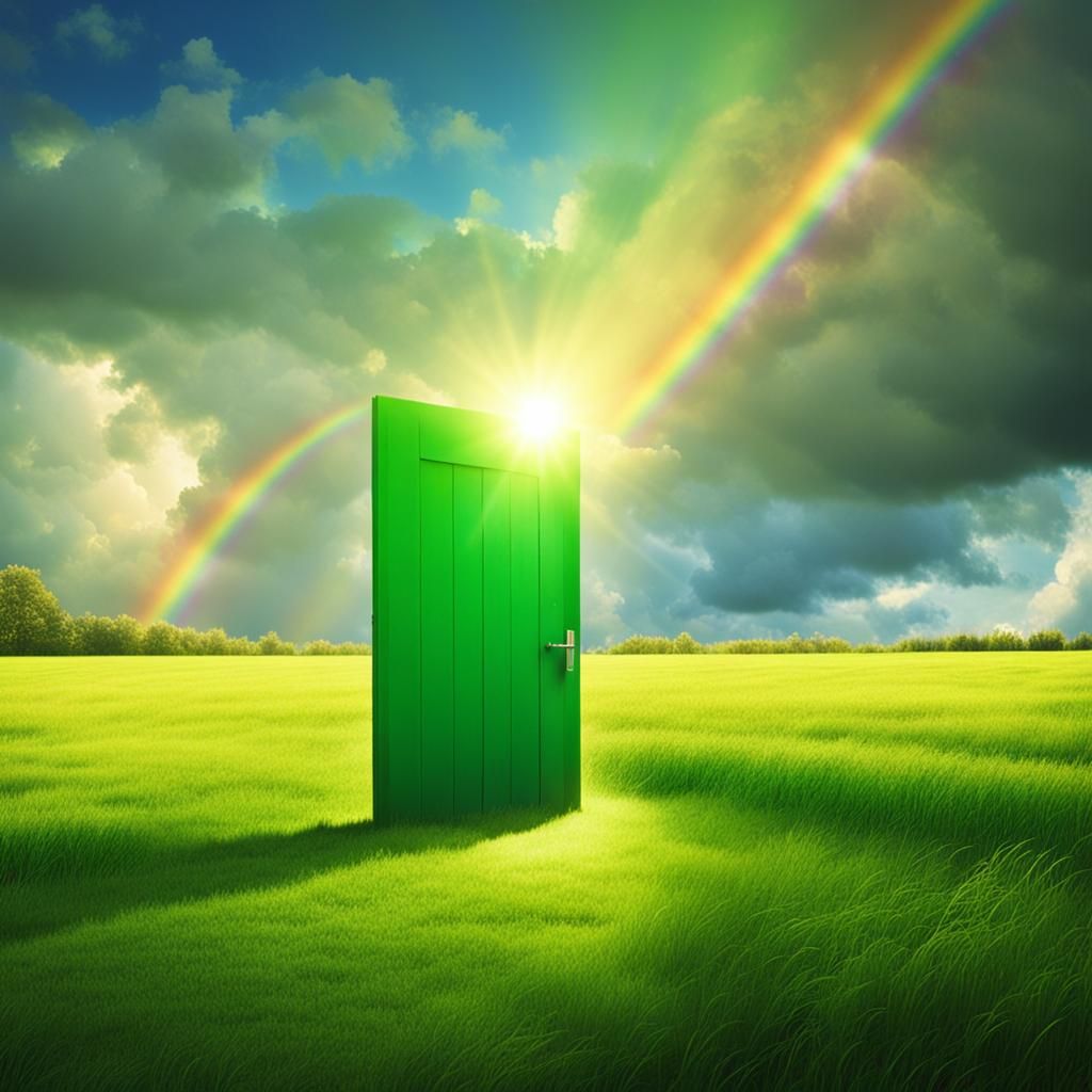 Glowing Rainbow Door in Dreamlike Field