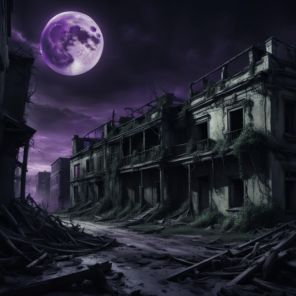 Eerie Abandoned Town Under a Black Moon