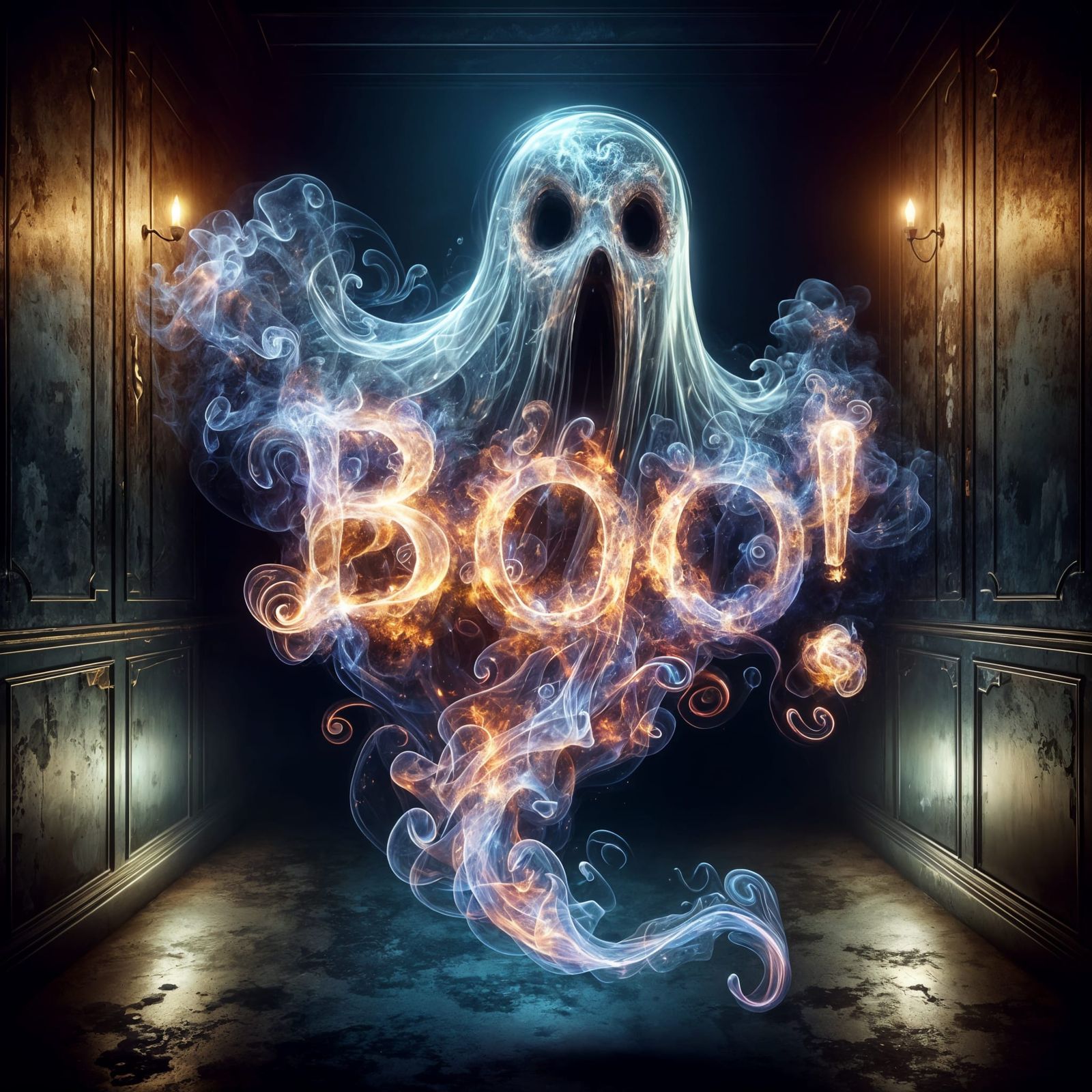 Ethereal Ghost Portrait in Glowing Smoke