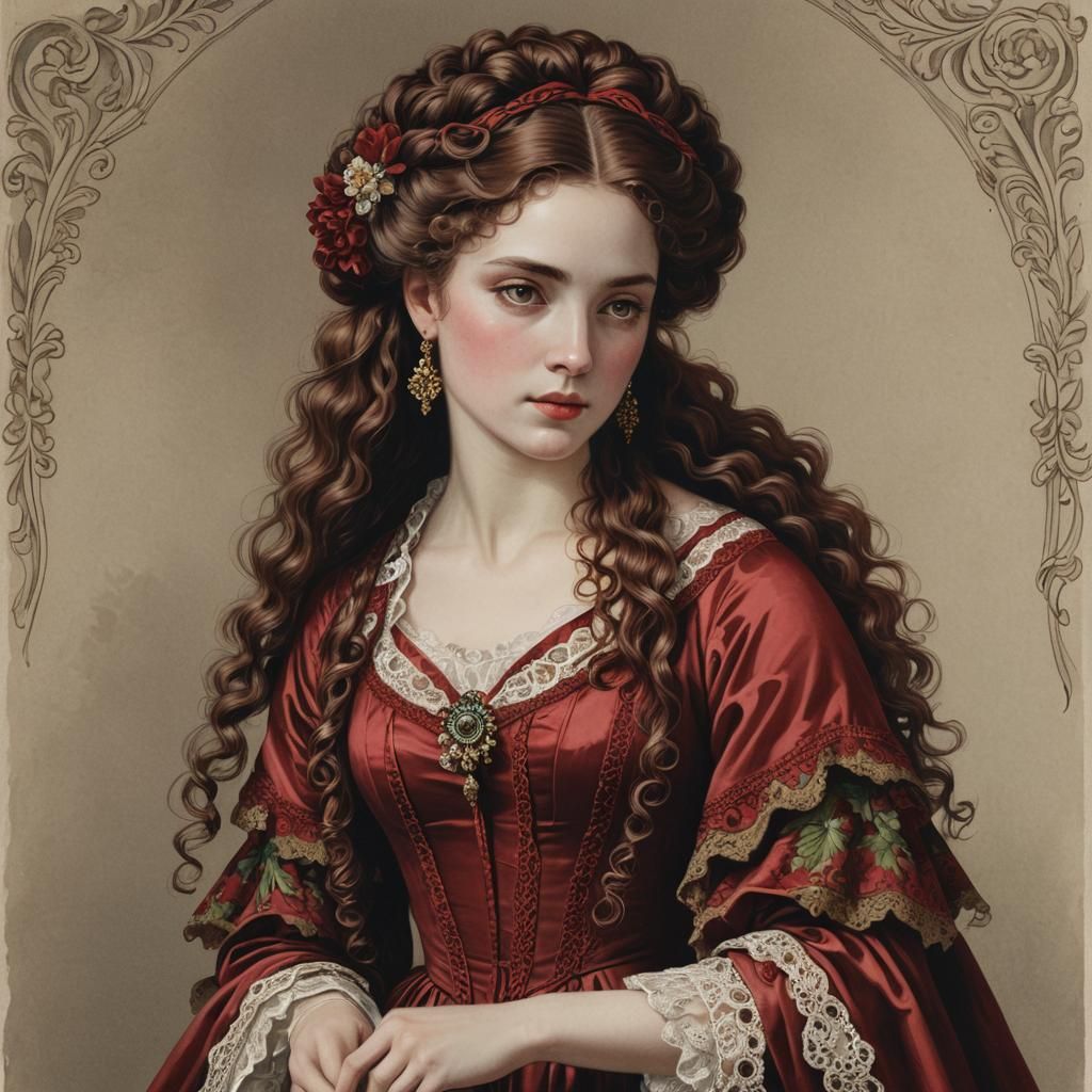 Regency Girl with Mahogany Ringlets, Majolica Style