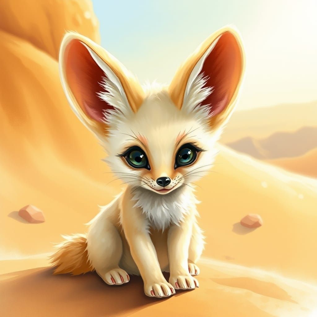 Adorable Fennec Fox Cub in Storybook Style