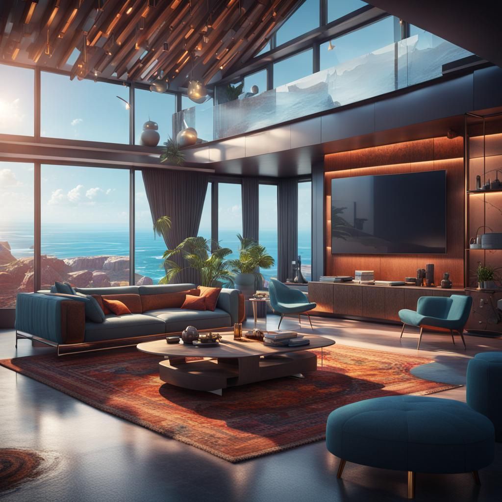 Ultramodern Beach House Living Room: Detailed Matte Painting