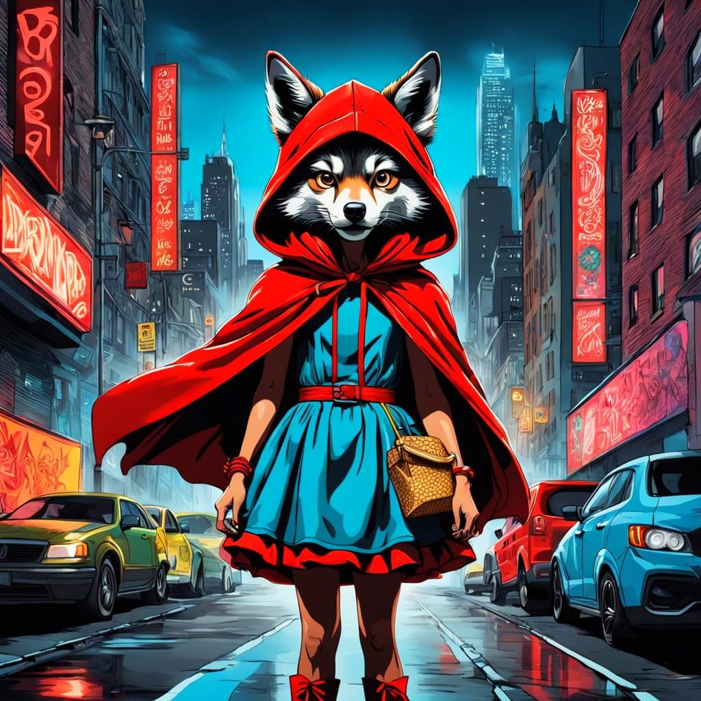 Surreal Pop Art Tableau of Little Red Riding Hood in Modern ...