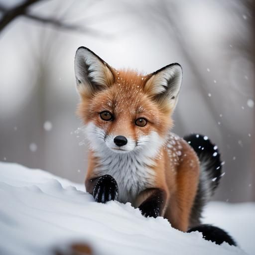 Playful Baby Fox in Winter Wonderland