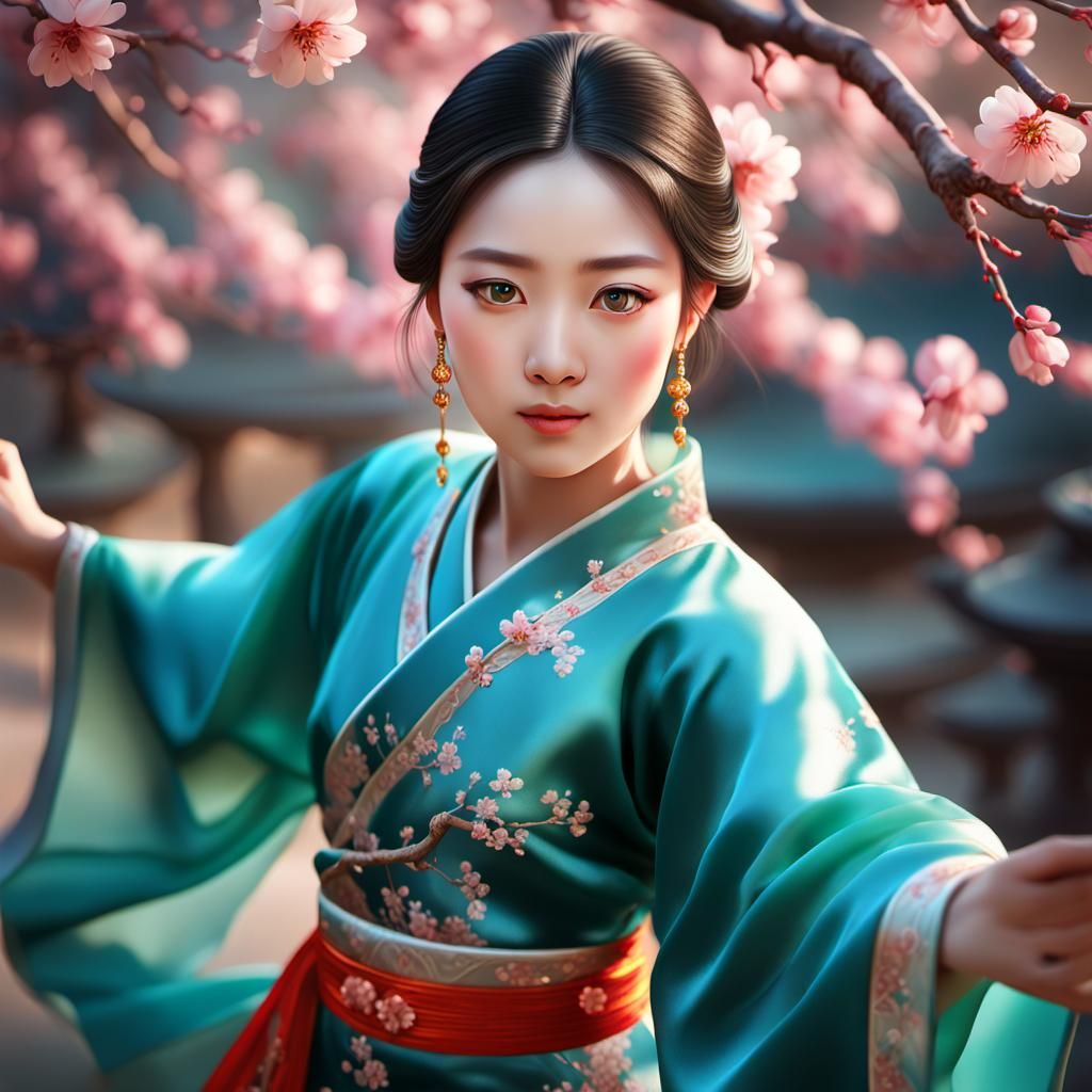 Serene Song Dynasty Lady Dancing Under Blossoms