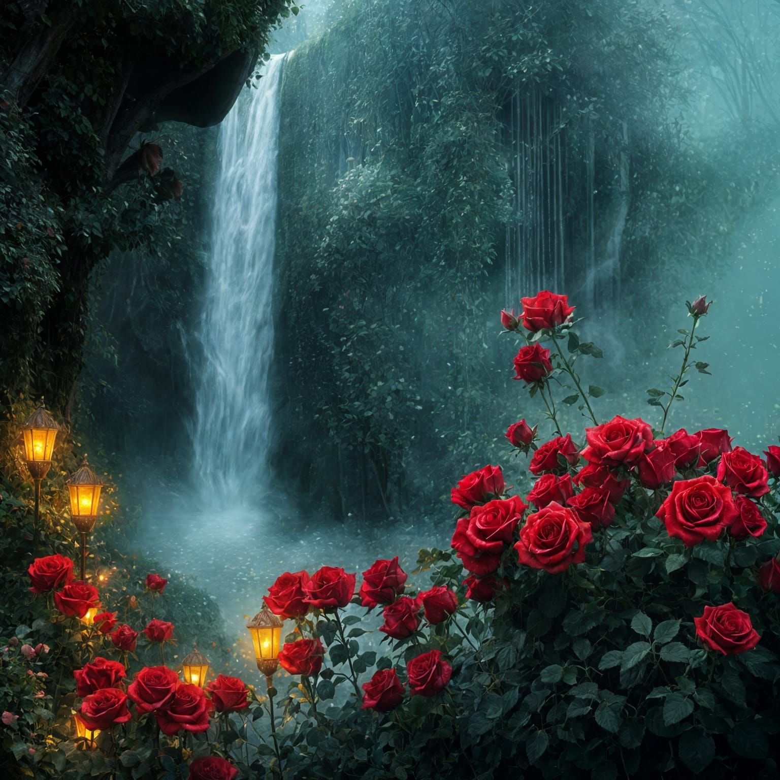 Mystical Garden Amidst Whispers of a Hidden Waterfall
