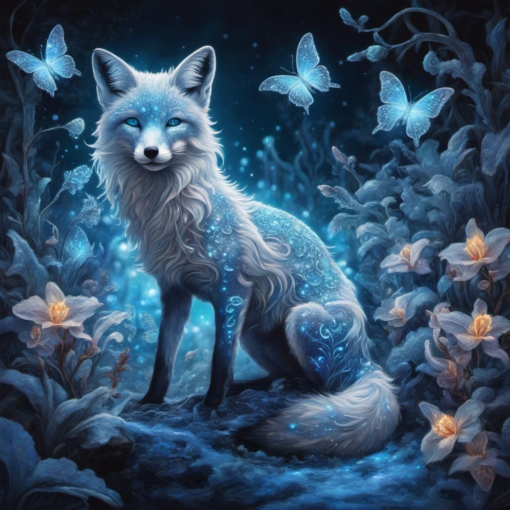 Bioluminescent Winter Fox in a Magical Landscape