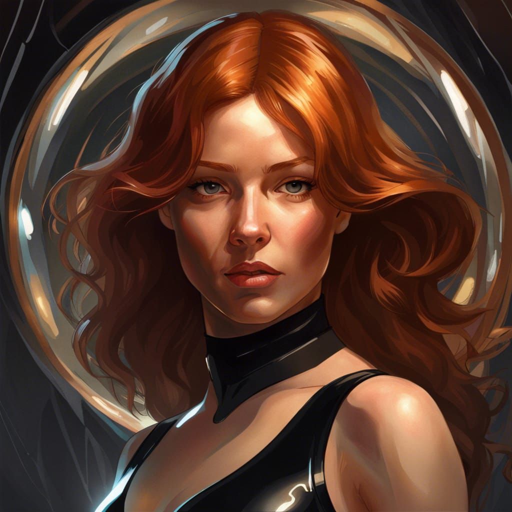 Ginger-Haired Spy in Black Leotard, Detailed Portrait