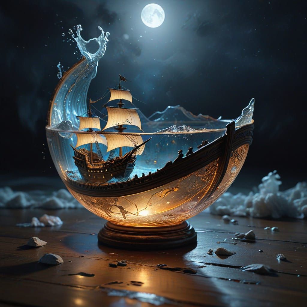 Majestic Pirate Ship in Moonlit Waters