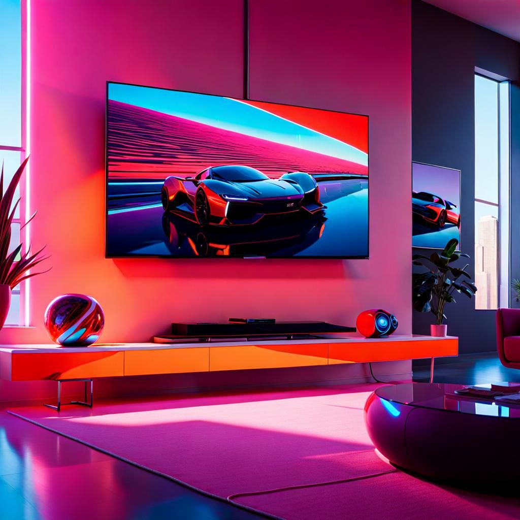 Cyberpunk Car Racing on Smart TV in Neon Colors