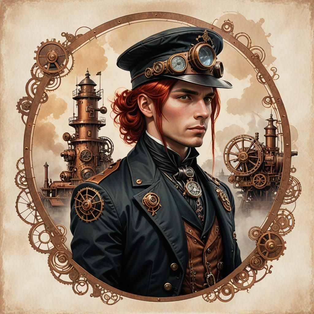 Victorian Steampunk Woman in Double Exposure Portrait