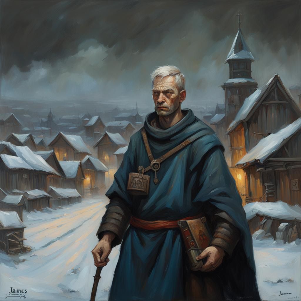 Young Medieval Priest in Post-Apocalyptic Norse Town