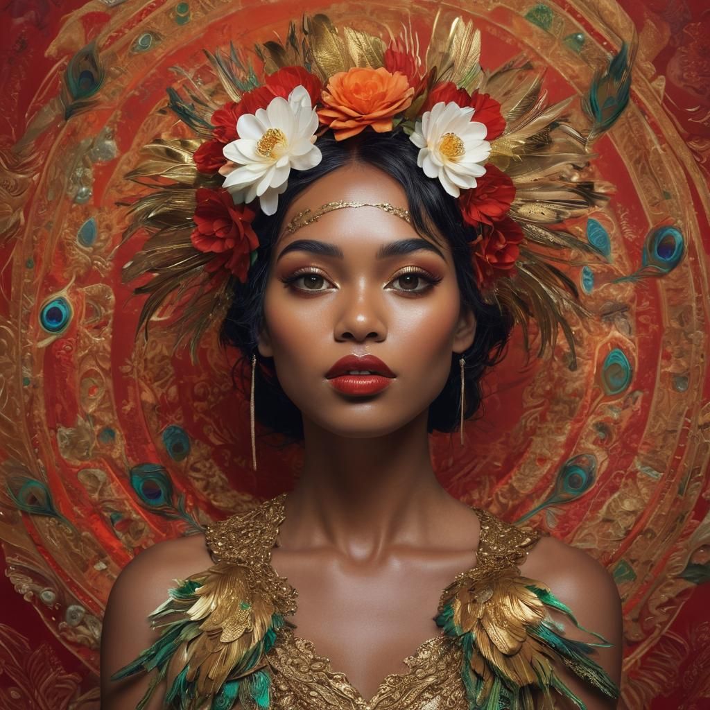 Polychromatic Portrait with Metallic Skin, Pop Art Style