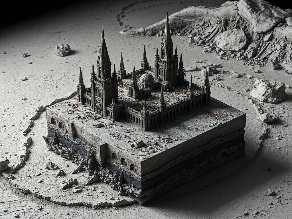 Grim Isometric Diorama of a Cursed City