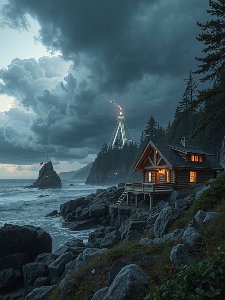 Serene Woman at Log Cabin in Zimmerman Style