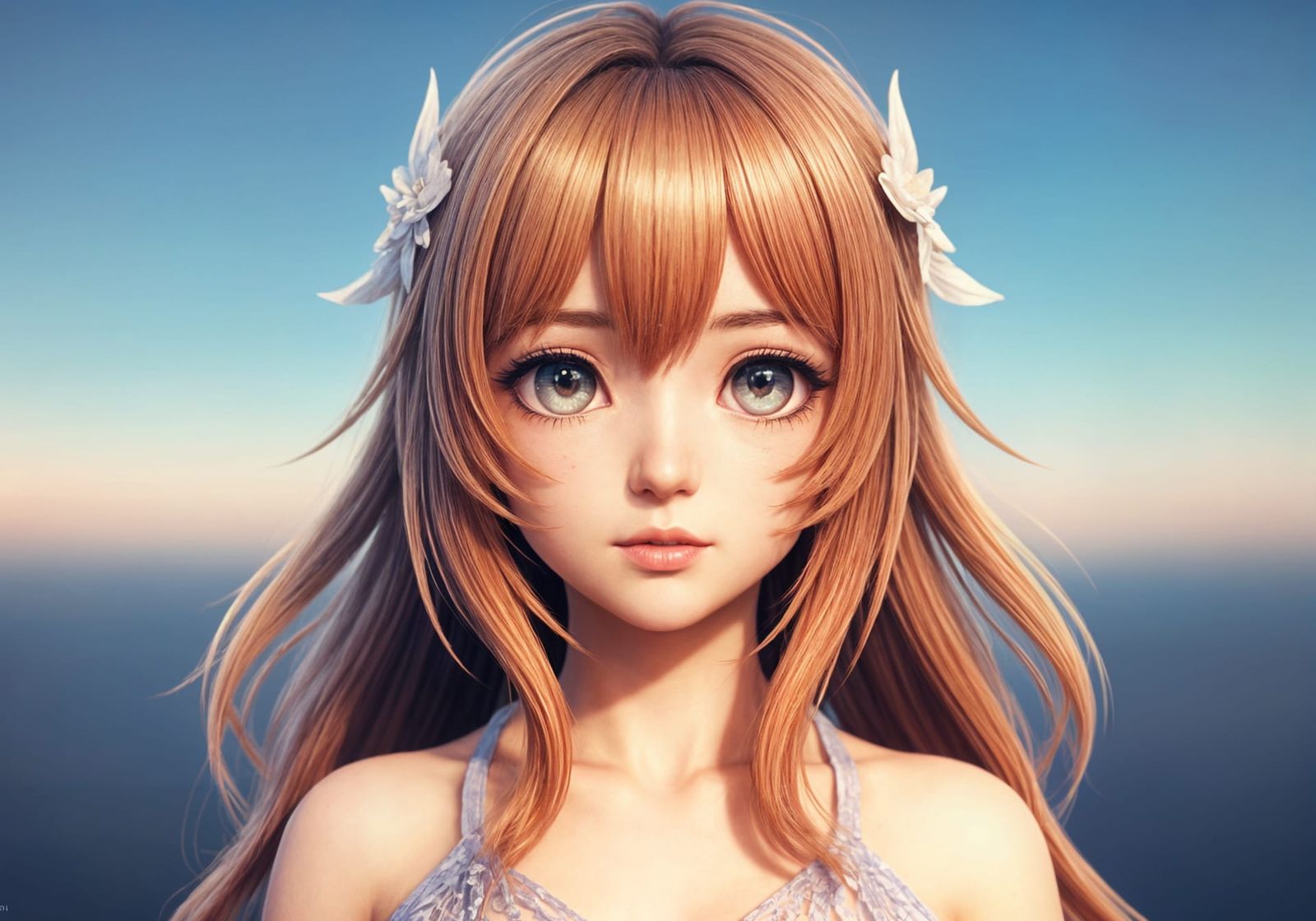 Anime-Inspired Dreamgirl in Serene Blue Dreamscape