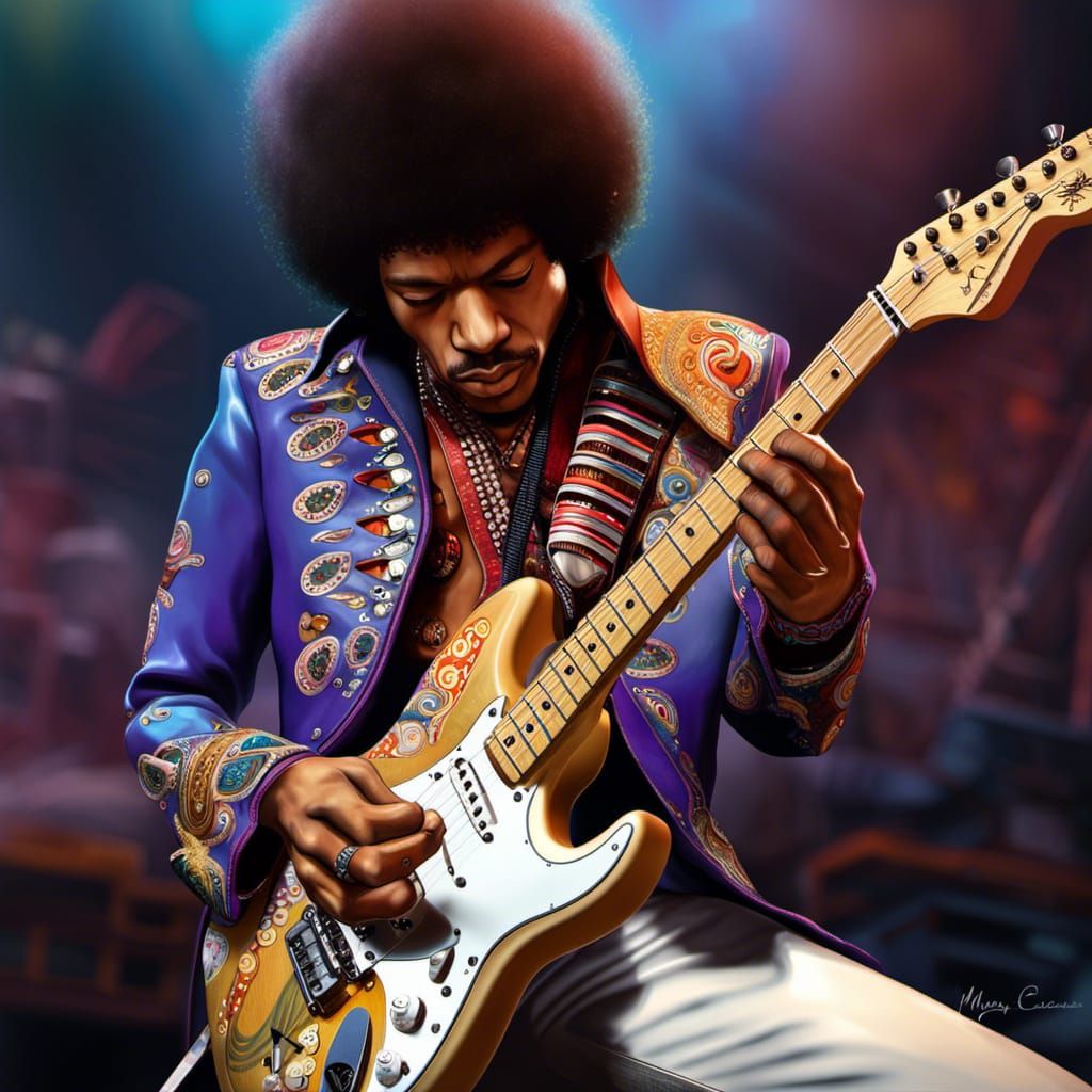 Jimi Hendrix playing his Fender Stratocaster v.2