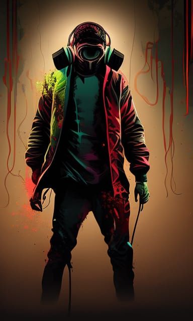 Zombie with Headphones: Vector Art in Trash Polka Style