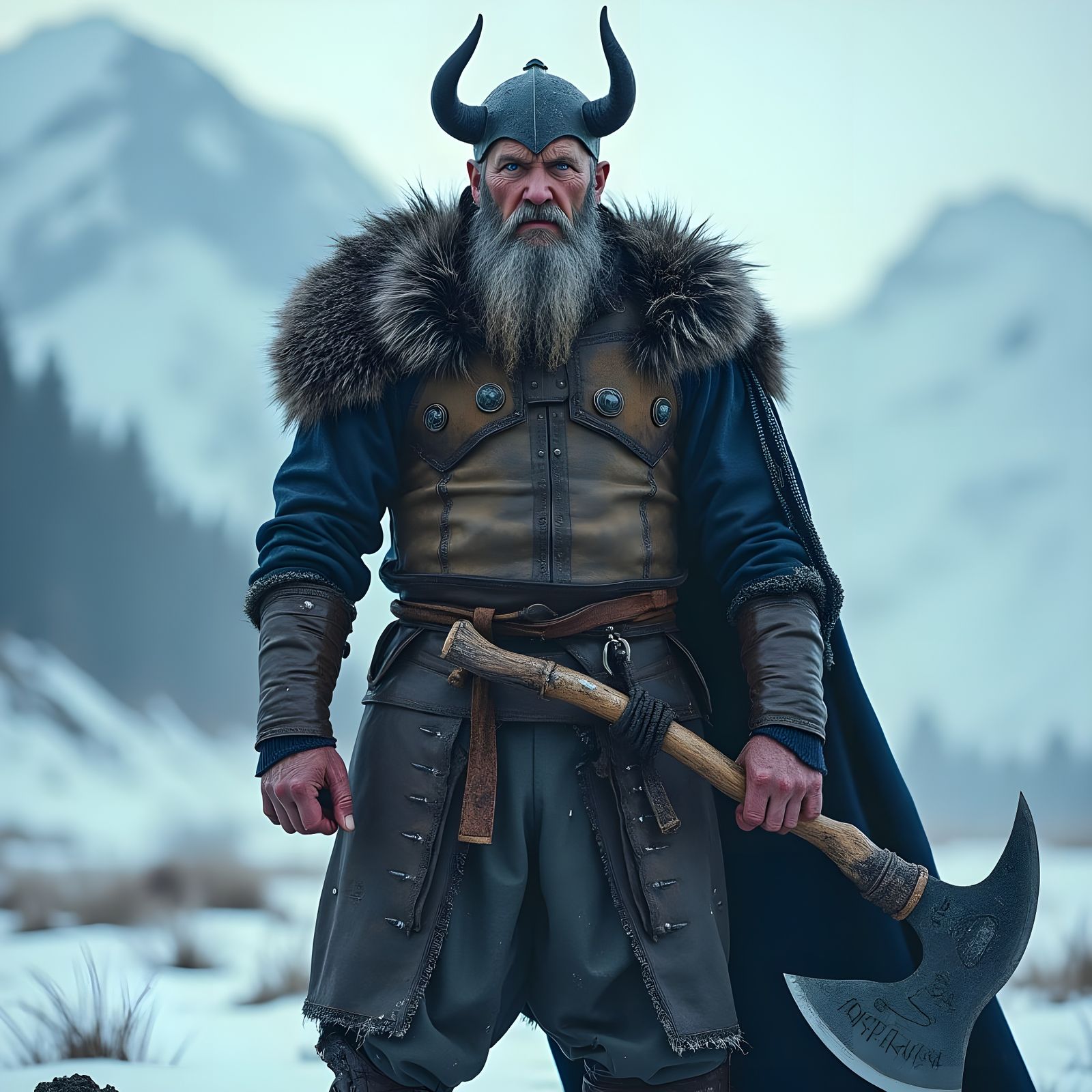 Viking Warrior in Barren Winter Landscape