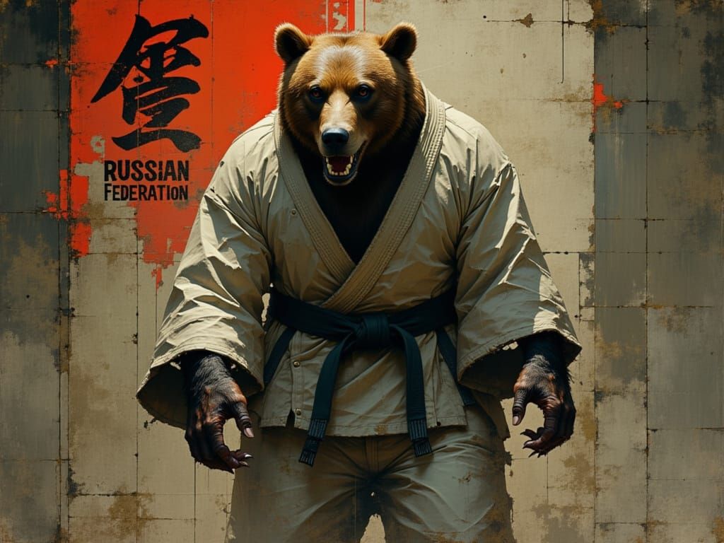 Enraged Grizzly Bear in Kimono, Cinematic Realism