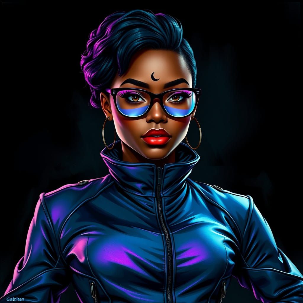 Fearless Black Woman with Crescent Moon Scar in Dark Fantasy...