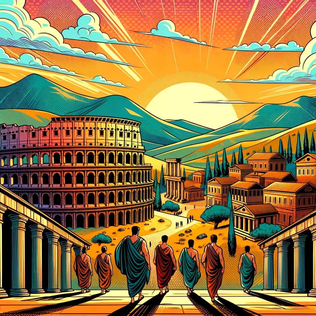 Ancient Roman Skyline in Comic Book Style