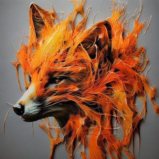 Adorable Fox Portrait as Inkblot Art
